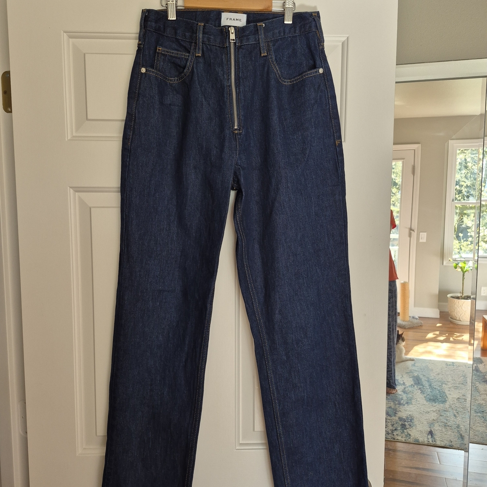 FRAME Indigo Front-Zip Straight Jeans